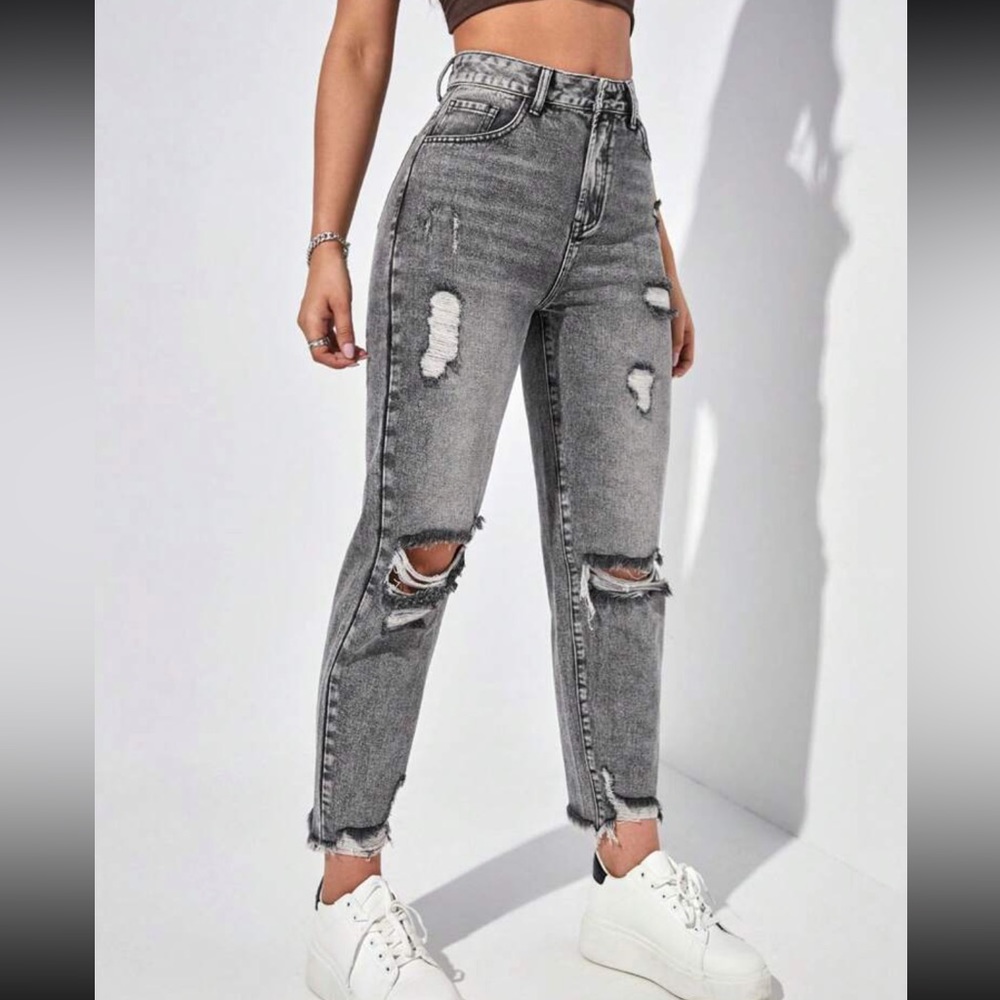 High Waisted Ripped Mom Fit Jeans